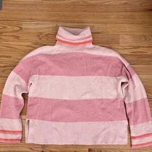 J. Crew Striped Pink Turtleneck Sweater Merino Alpaca